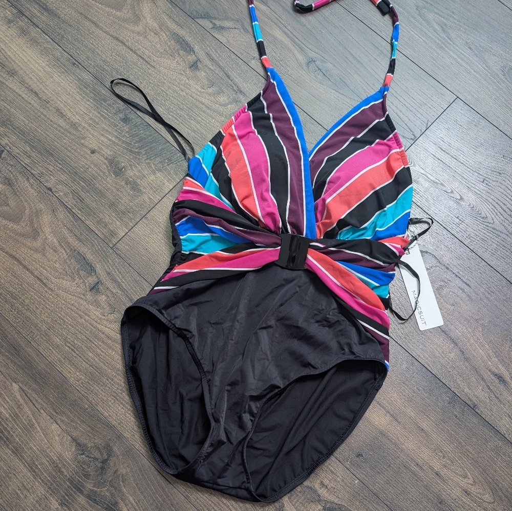 NWT Magicsuit Prism Angelina V Neck One Piece Halter Swimsuit Size 16 - Picture 3 of 10